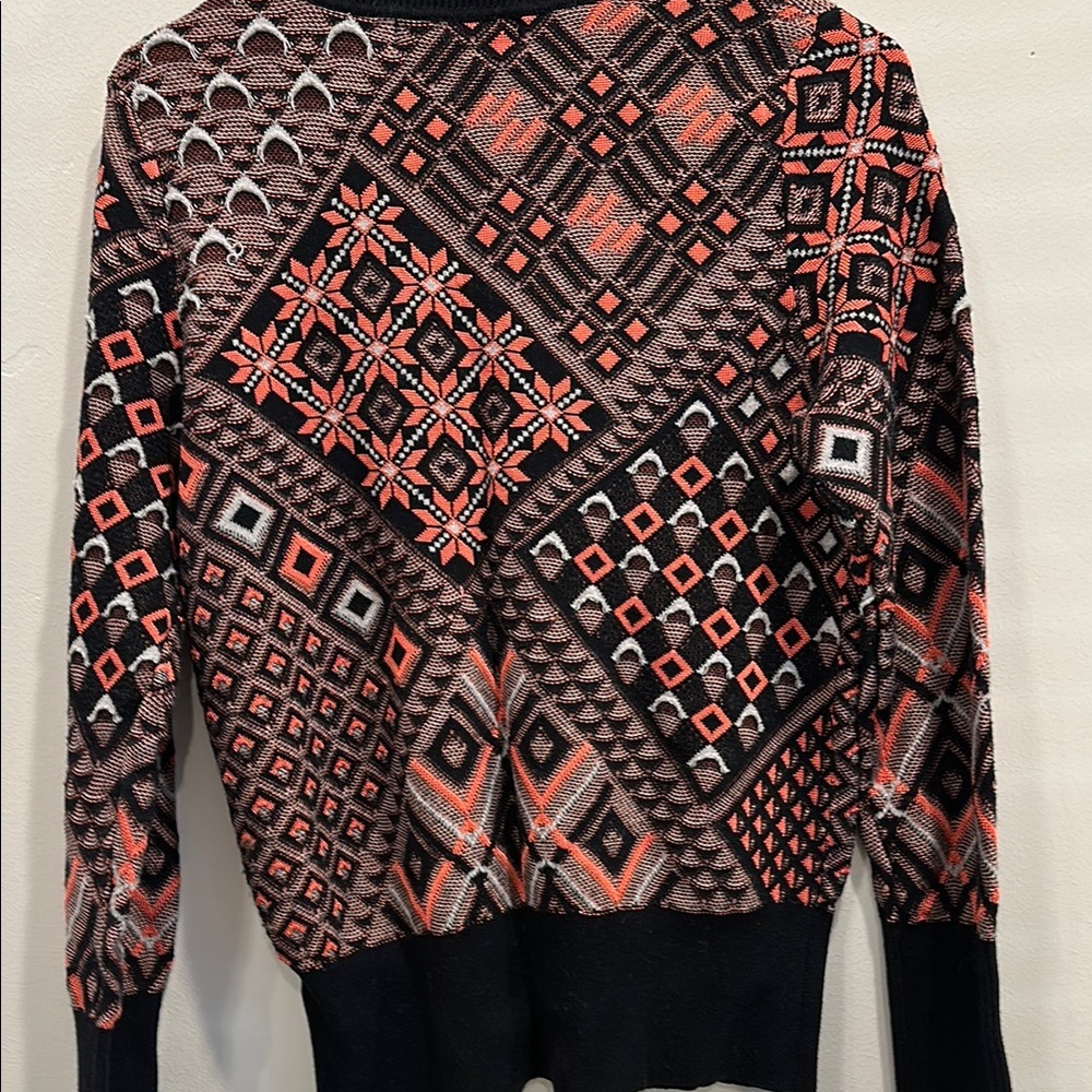 Anthropologie Charlie & Robin Geometric Crew Neck Sweater Black Red Large - Picture 11 of 13